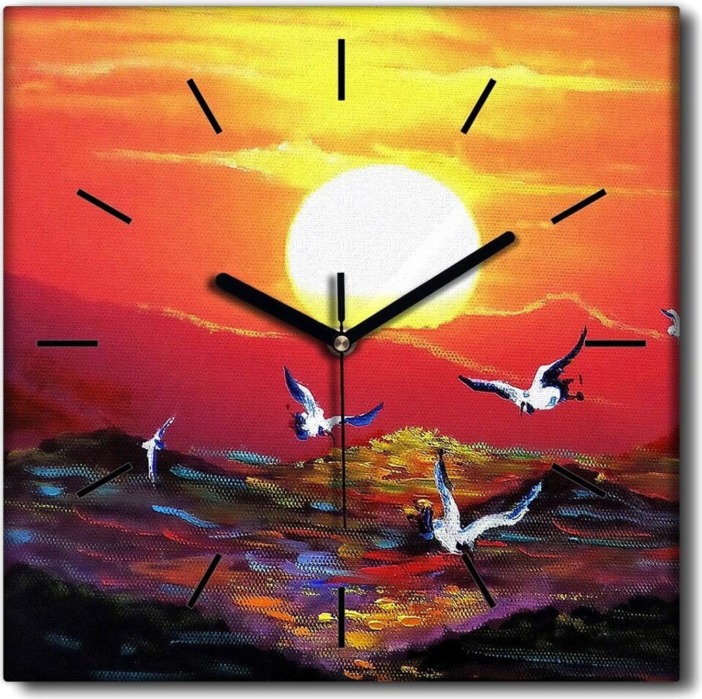 Coloray Uhr auf Leinwand 30x30 cm Wand Uhr Dekoration Wohnzimmer Segeltuch schwarze Hände -Kunst Sonnenaufgang