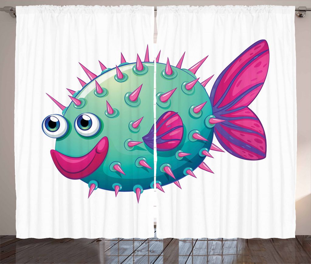 ABAKUHAUS Fisch Rustikaler Gardine, Lebendige Farbe Bubble Fish, Schlafzimmer Kräuselband Vorhang mit Schlaufen und Haken, 280 x 225 cm, Mintgrün...