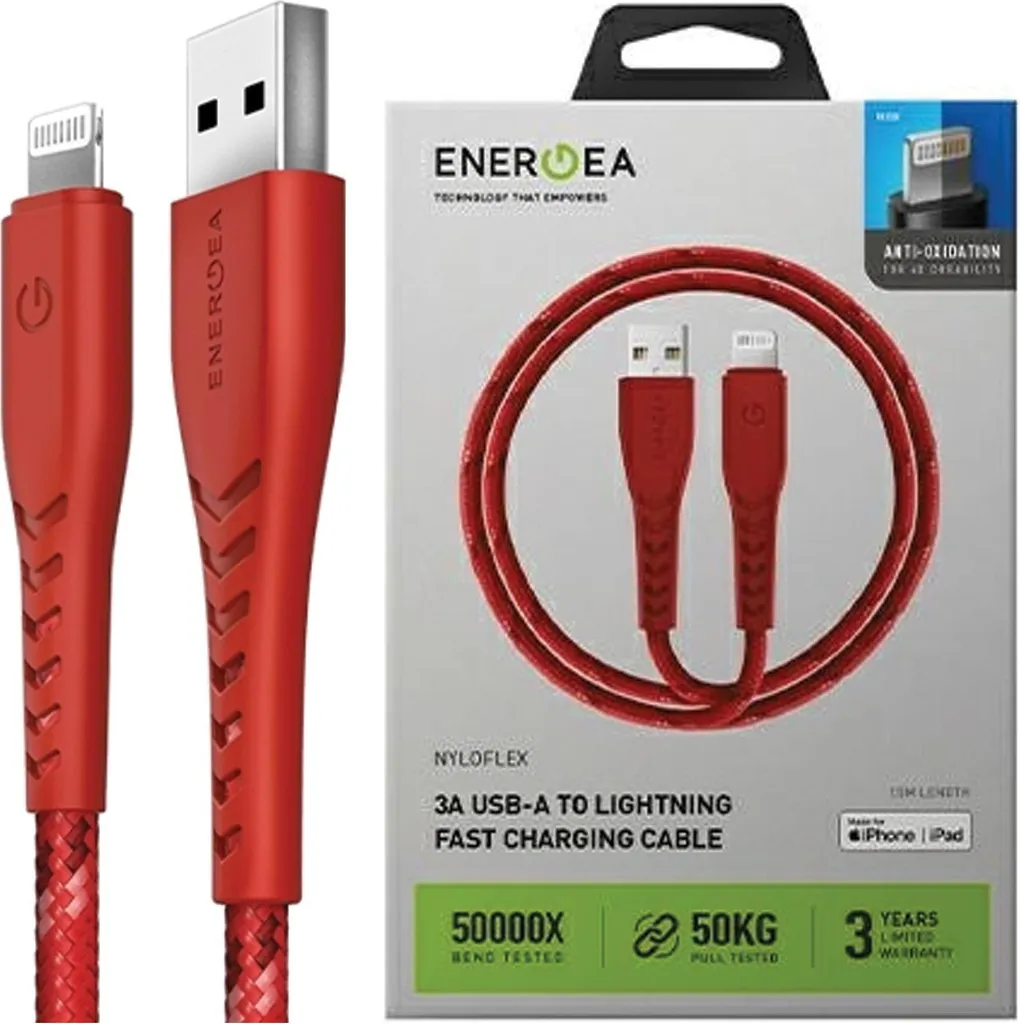Occasione Energea Nyloflex Lightning 1.5M Rosso | Qualità Apple MFi