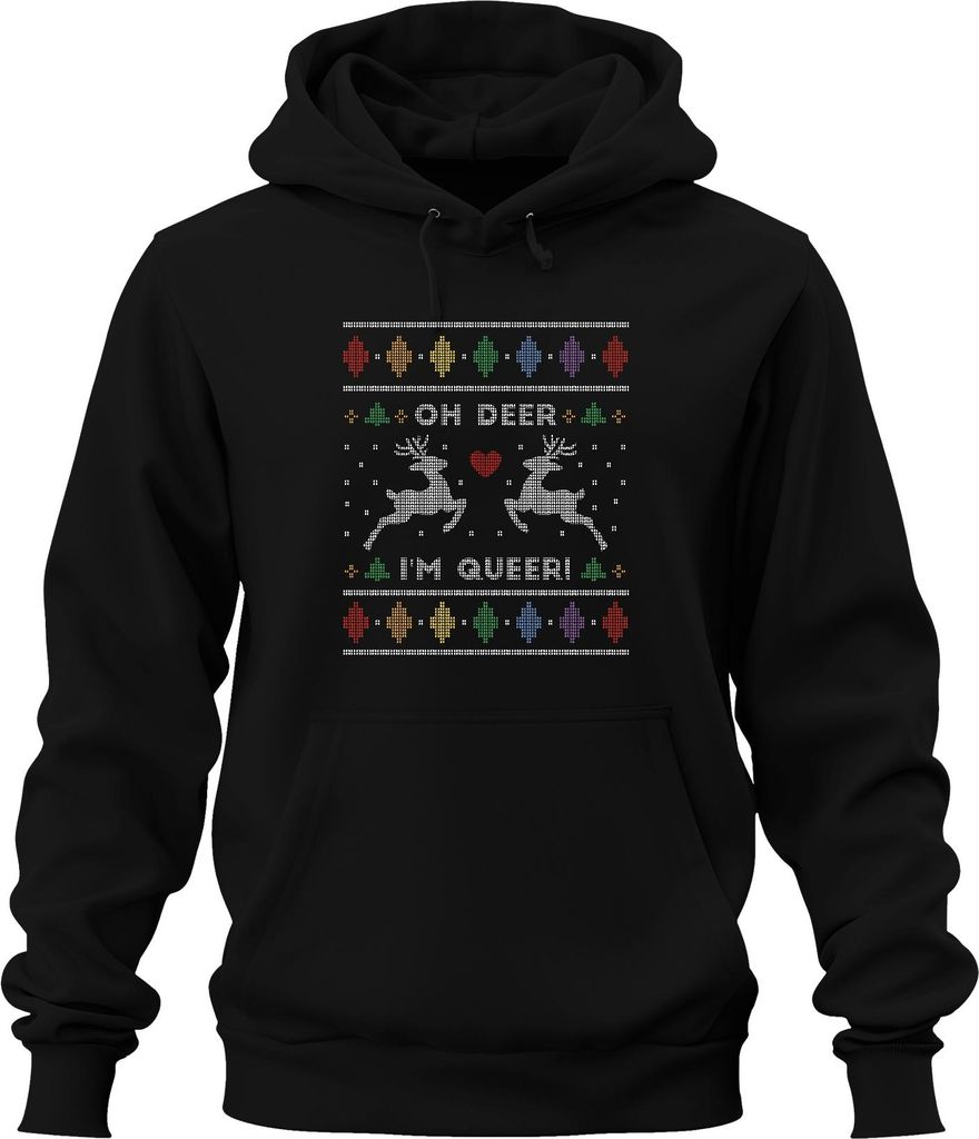Oh Deer I'm Queer LGBTQ X.pngas - Ugly Christmas Sweater Weihnachten Uni Hoodie Kapuzenpullover, Schwarz, XXL