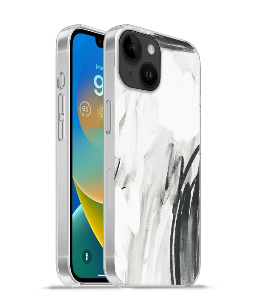 MuchoWow Handyhülle Schutzhülle Hülle für Apple iPhone 14 - Softcase Kunst - Schwarz - Weiß - Abstrakt Silikon Softcase Handy Hülle - Mobil...