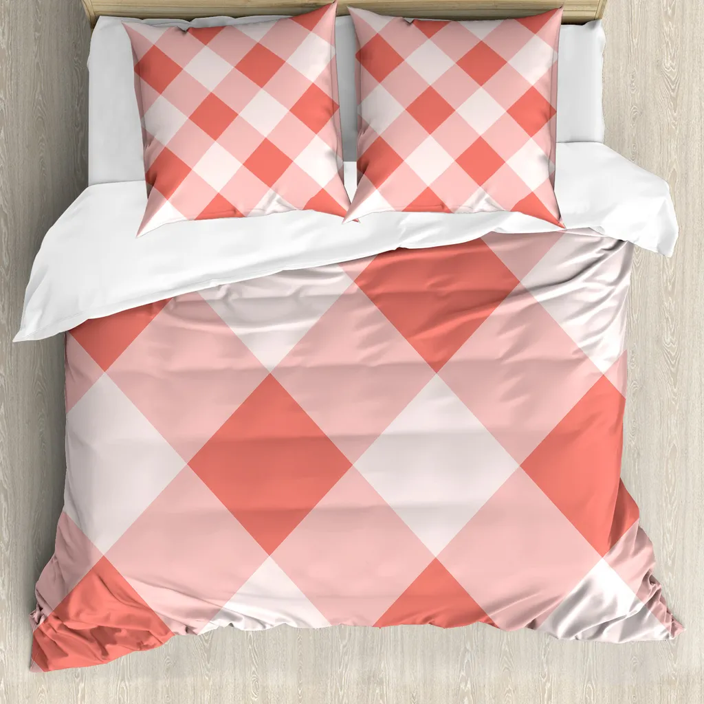 Set Copripiumino Matrimoniale Vintage Quadri Rosso Corallo ABAKUHAUS