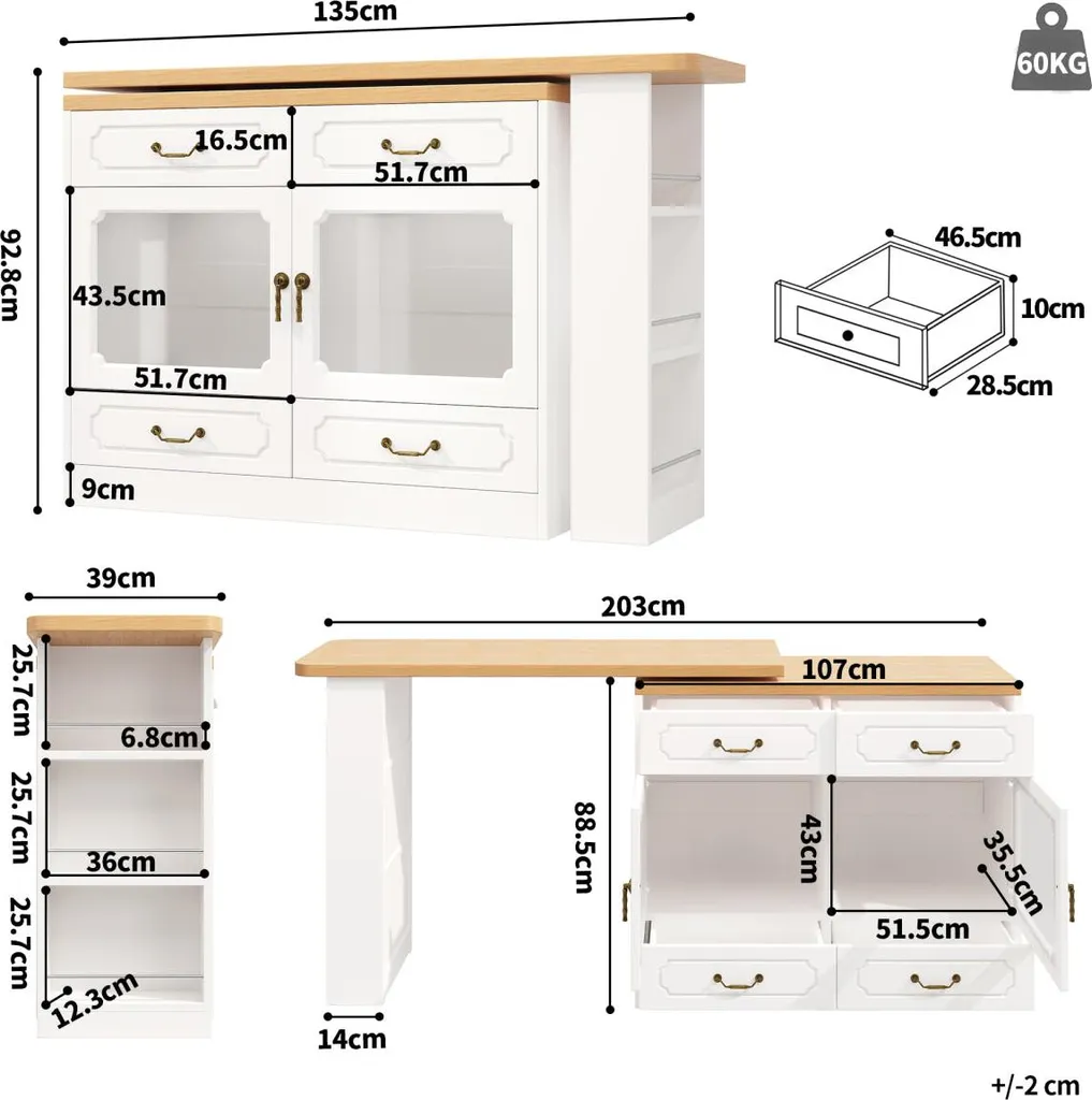 Table de bar blanche rotative 360° avec LED Musique et rangements