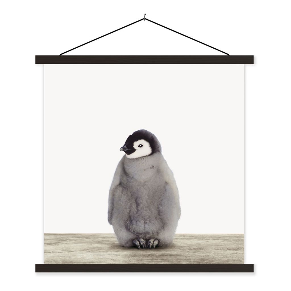 MuchoWow Textilposter Kinder - Pinguin - Grau - Tiere - Mädchen - Jungen 60x60 cm mit schwarzem Rahmen - Posteraufhänger