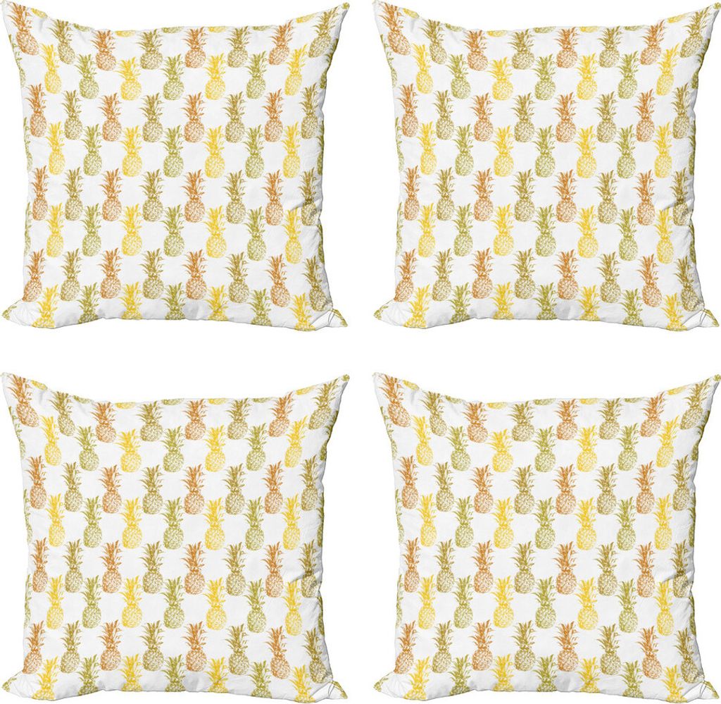 ABAKUHAUS Ananas Kissenbezug Set (4 Stück), Skizziert Stamp Minimal, Moderner Doppelseitiger Digitaldruck, 60 cm x 60 cm, Olivgrün Zimt