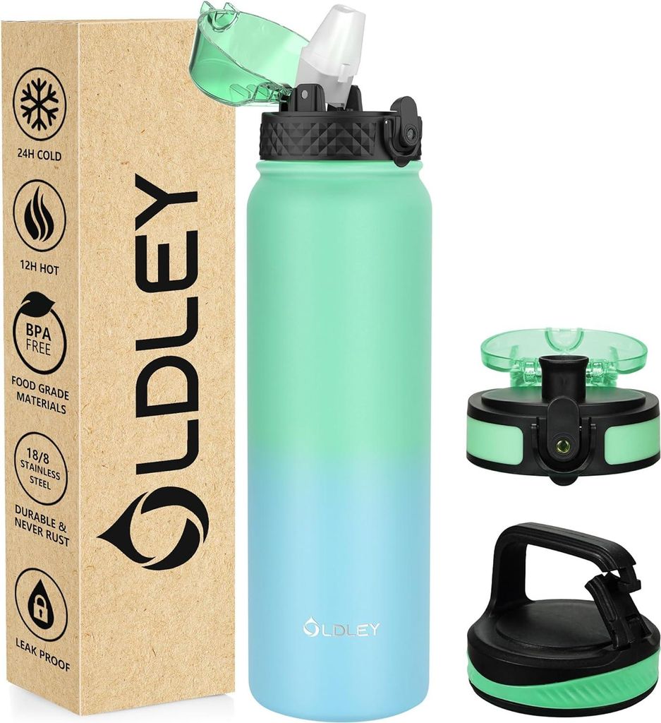 Vakuumisolierte Edelstahl-Wasserflasche mit Strohhalm - 1 Liter, Auslaufsicher, Ideal für Sport und Camping