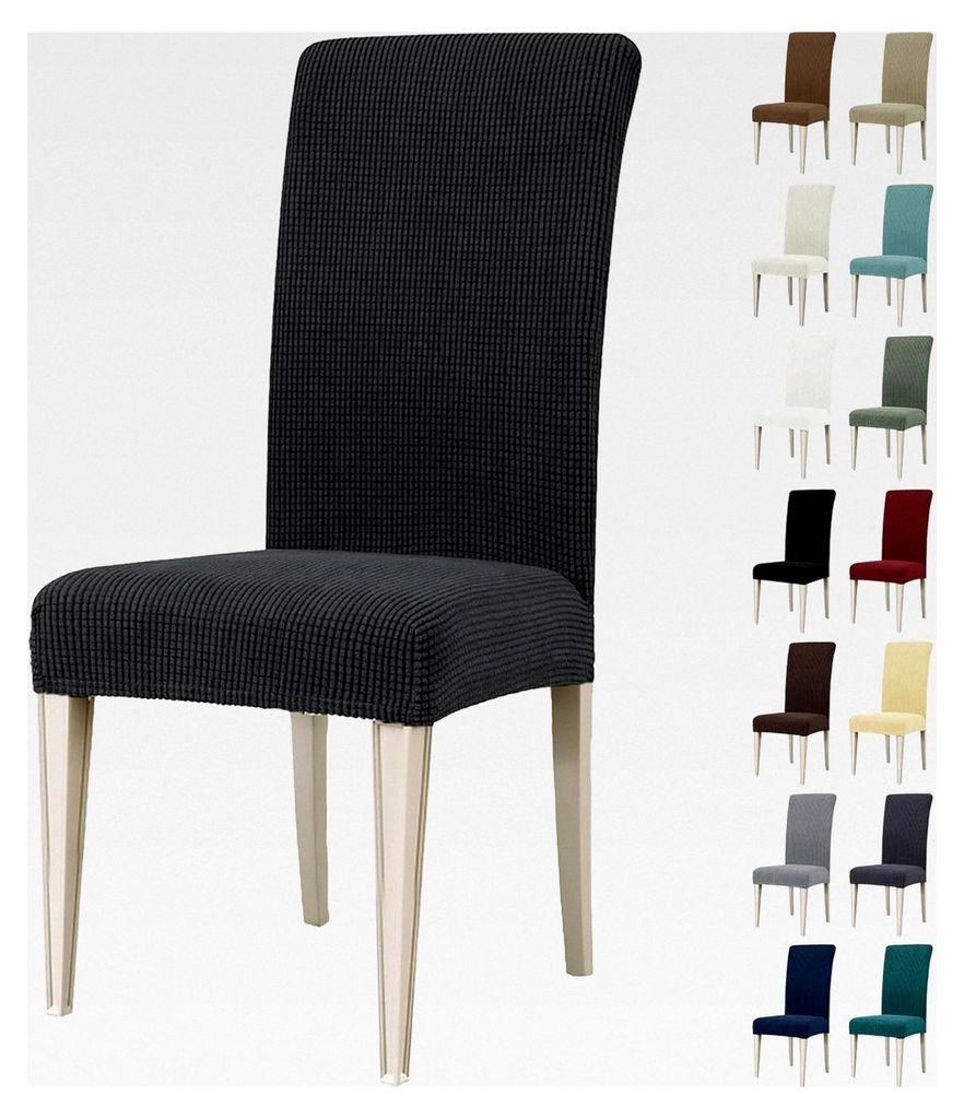 Stretch Stuhlhussen 2er Set, Elastische Abnehmbare Waschbare Stuhlbezüge, Universelle Hussen Für Stühle, Dunkelgrau