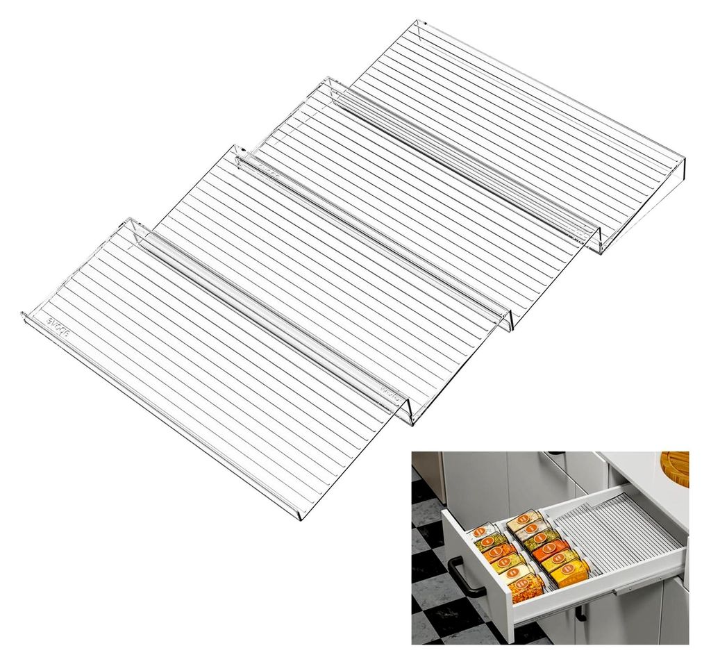 Gewürzregal für Schubladen, transparenter Acryl Gewürz Organizer, 4-stufiger Küchen Organizer, verstellbarer Schubladen Organizer, Gewürzregal...