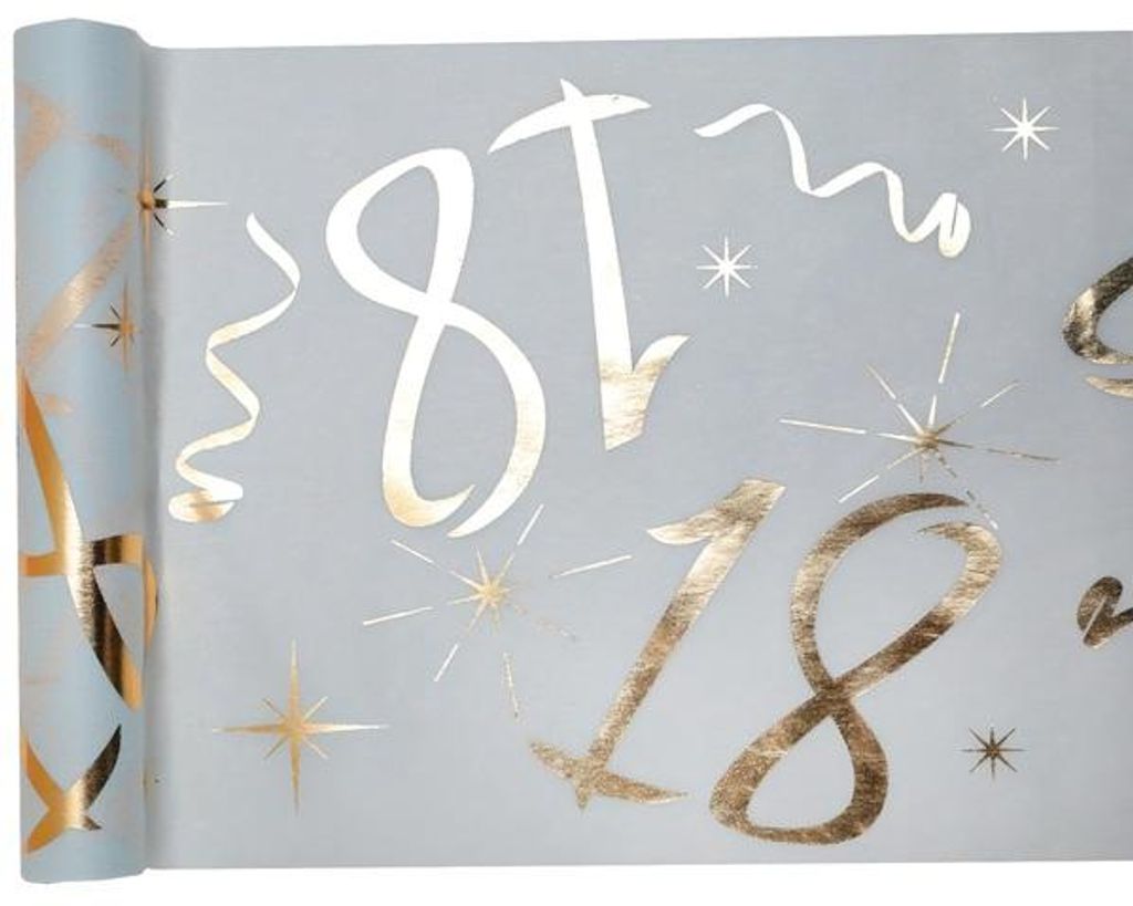 18. Geburtstag weiss gold Tischläufer 5 m x 30 cm Zahl 18 Produktbild 