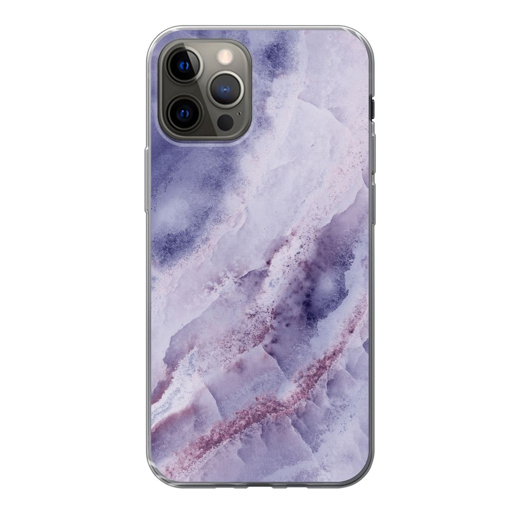 MuchoWow Handyhülle Schutzhülle Hülle für iPhone 12 Pro Naturstein - Lila - Edelsteine und Mineralien Silikon Softcase Handy Hülle - Abdeckung