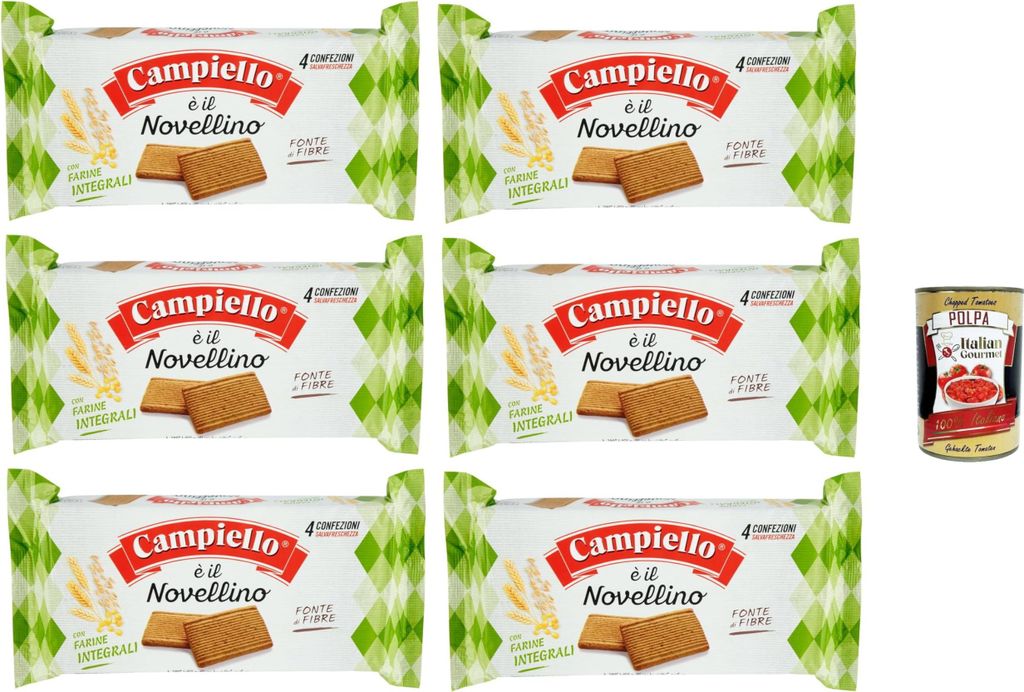Campiello Novellino integrale, Kekse mit Vollkornmehl, 6x 360g Kuchen Butterkeks + Italian Gourmet polpa 400g