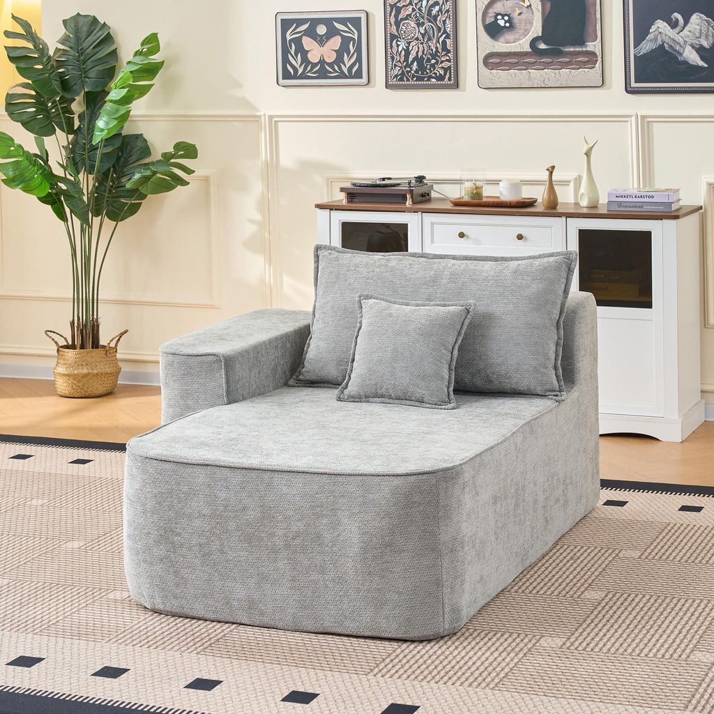 Chaiselongue ohne Montage – Bequemes & weiches Sofa inkl. Kissen,mit Seitentaschen,Grau