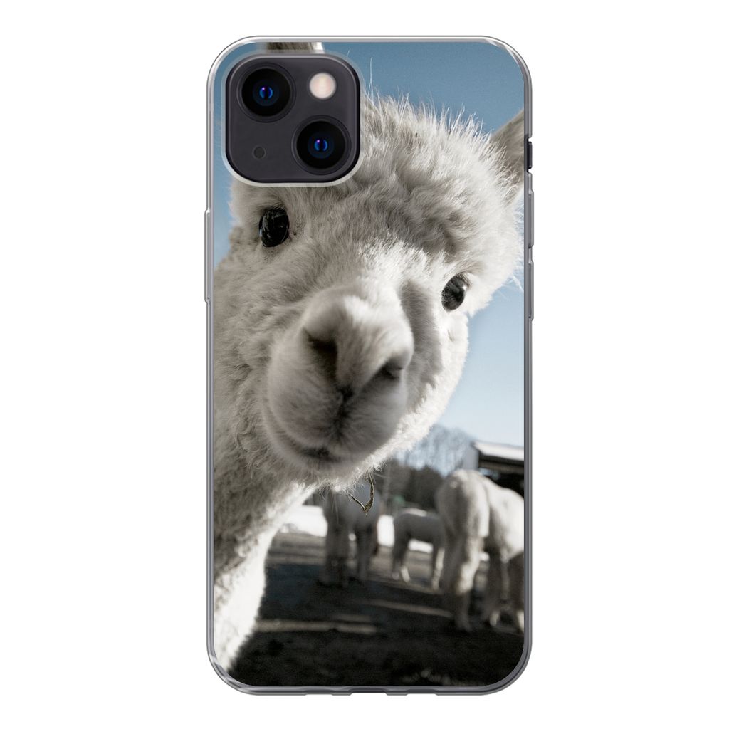 MuchoWow Handyhülle Schutzhülle Hülle für iPhone 13 mini Alpaka - Weiß - Tier Silikon Softcase Handy Hülle - Softcase