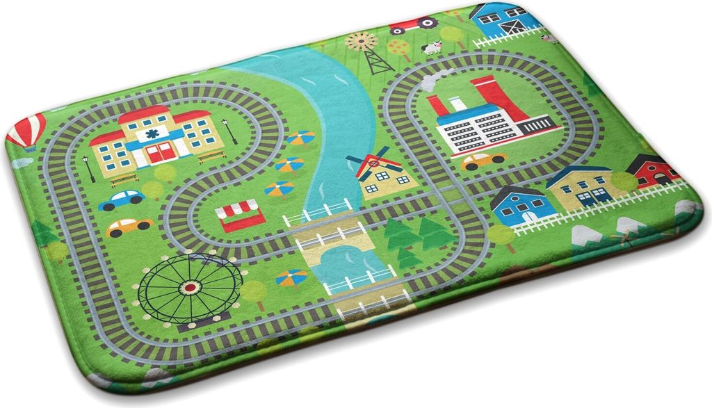 Teppich Kinderteppich Schlafzimmer Modern - 90 cm x 60 cm - Stadt Mit Gleisen
