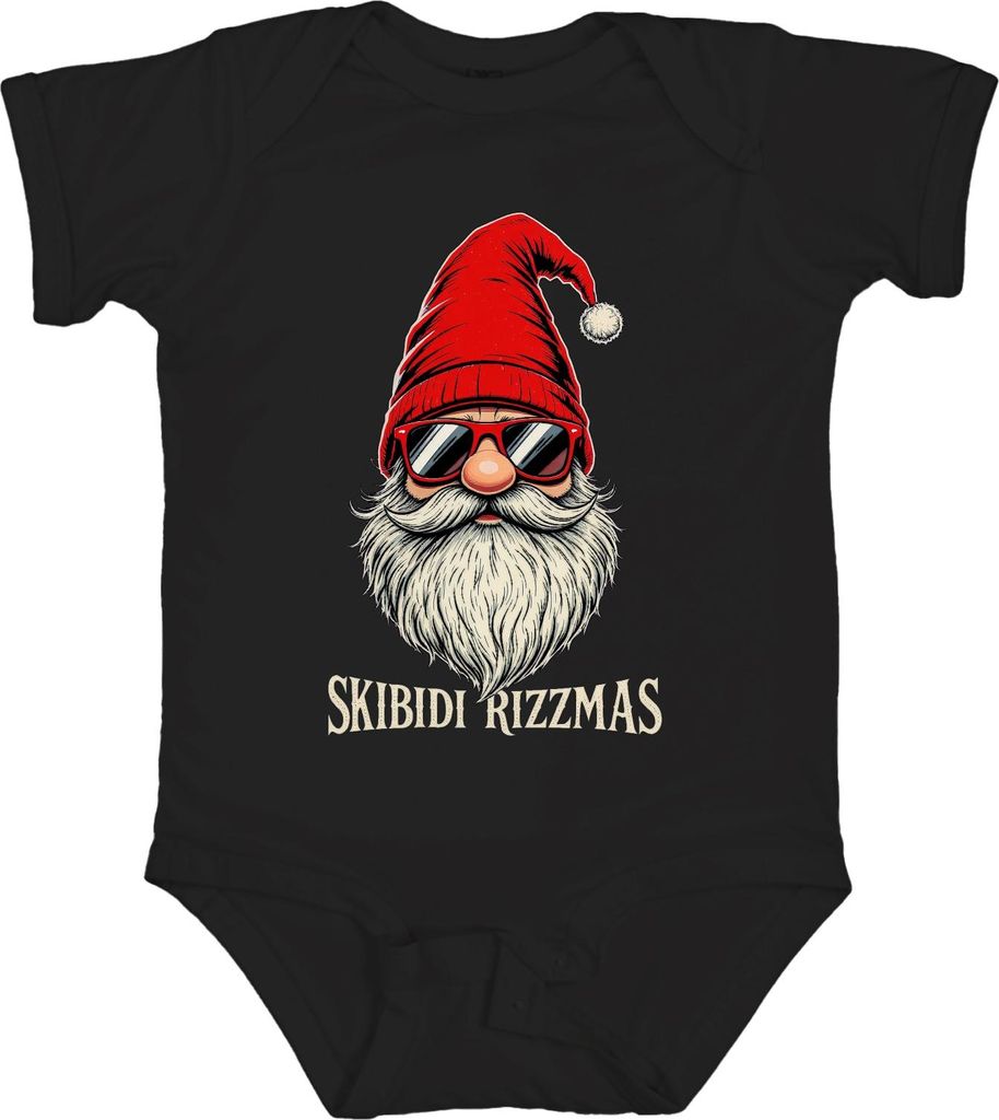 SKIBIDI RIZZMAS Weihnachtsmann Sonnenbrille Hipster Mütze Bart Unisex Baby Body, Schwarz, 18/24