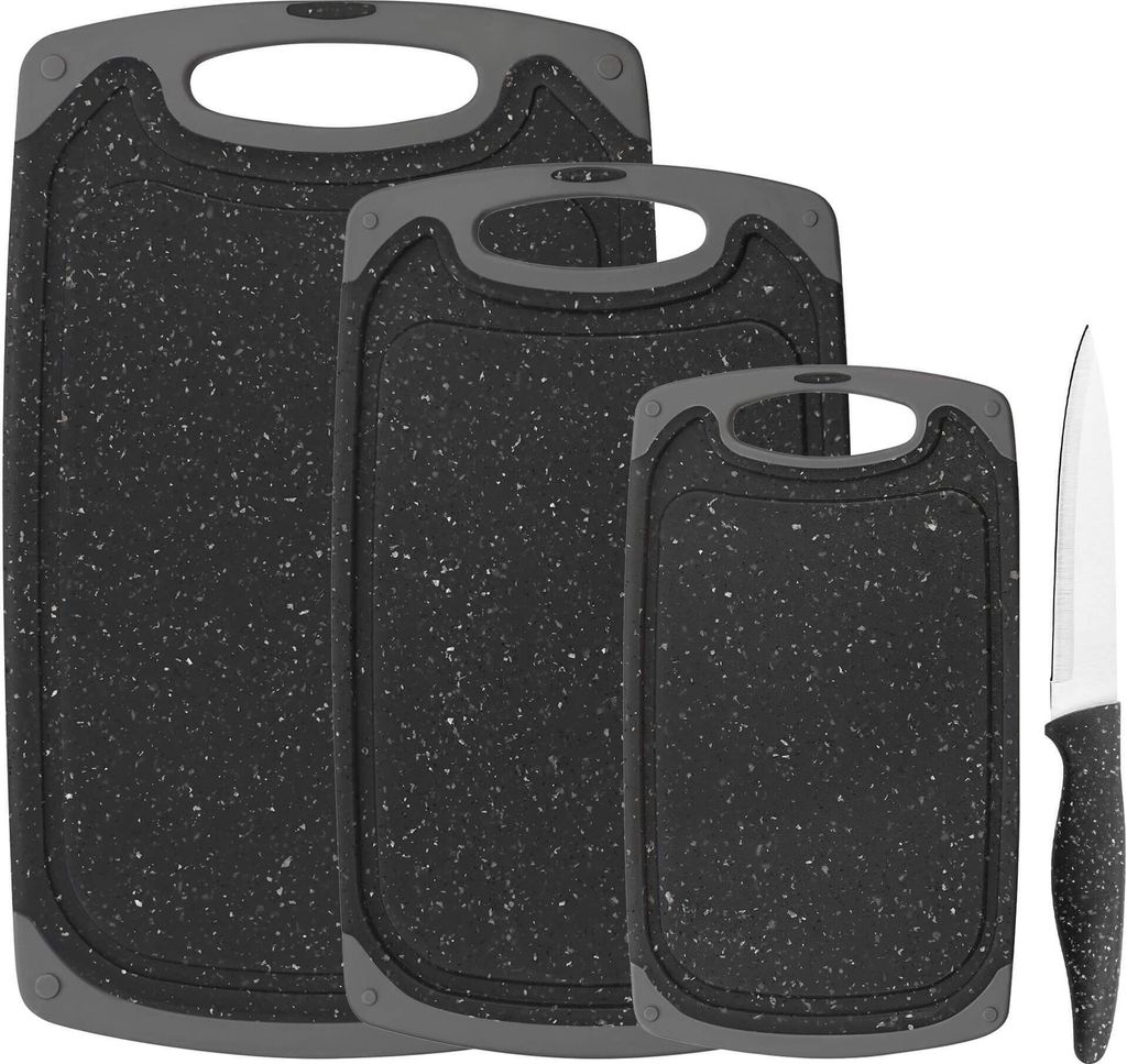 Schneidebrett-Set, 4-teilig, inkl. Messer, Granit-Look, Produktbild 