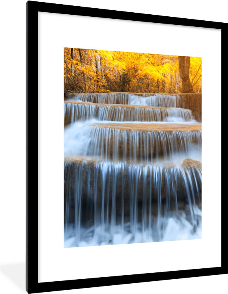 MuchoWow Gerahmtes Poster Wasserfall - Natur - Bäume - Herbst - Landschaft 60x80 cm - Poster mit Schwarzem Bilderrahmen Wandposter Rahmen Foto B...