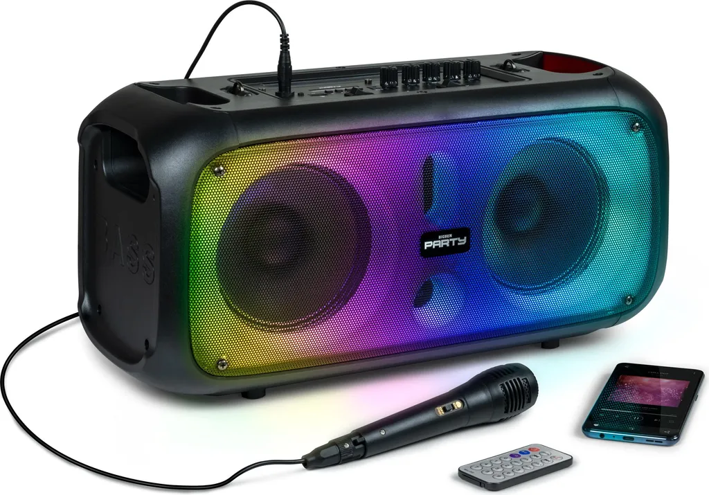 BigBen Interactive PARTYBTHPLH - Altoparlante Bluetooth potente, senza fili, luminoso, prese USB, MicroSD, AUX-IN, equalizzatore, potenza musicale 200W - 5