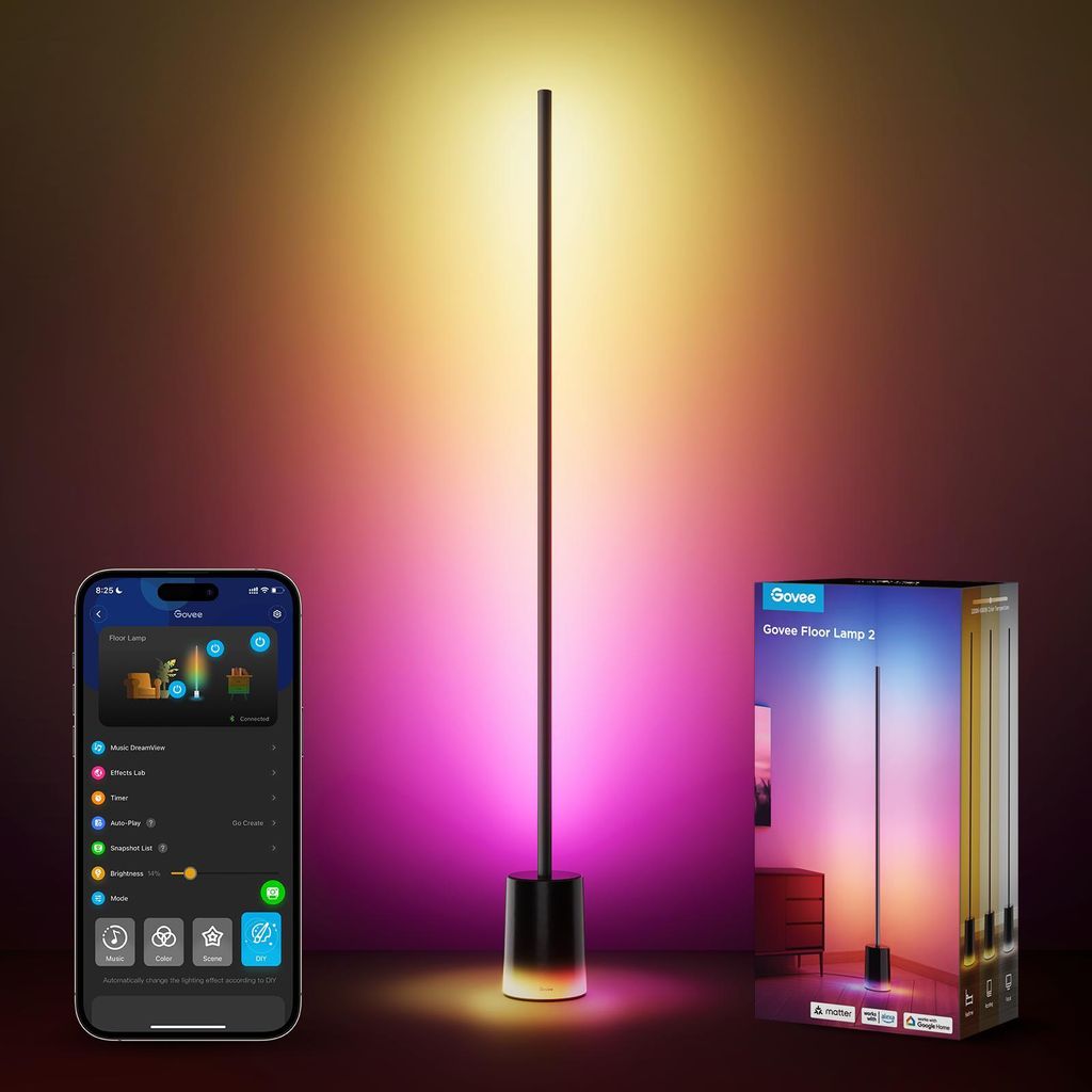 Govee LED Stehlampe Dimmbar RGBIC, Stehlampe Wohnzimmer Arbeiten,16 Millionen Farben Szenenmodi, Musikmodus für Deko Schlafzimmer Spielzimmer