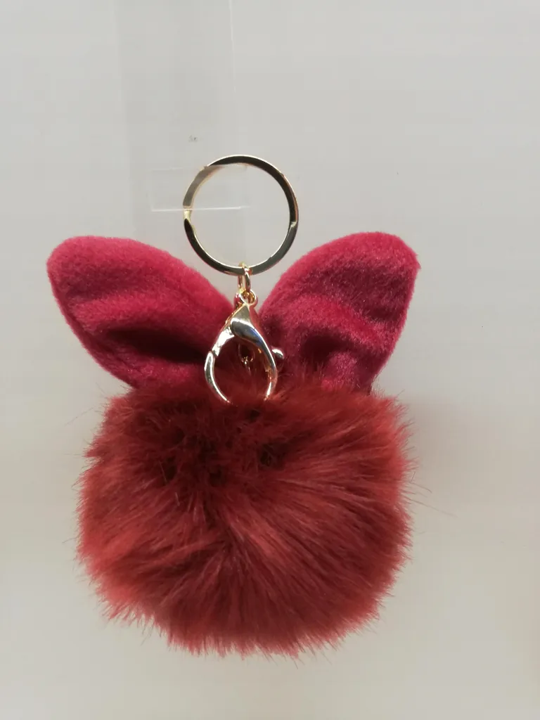 Regalo Originale: Portachiavi Pompon Bordeaux Orecchie di Coniglio