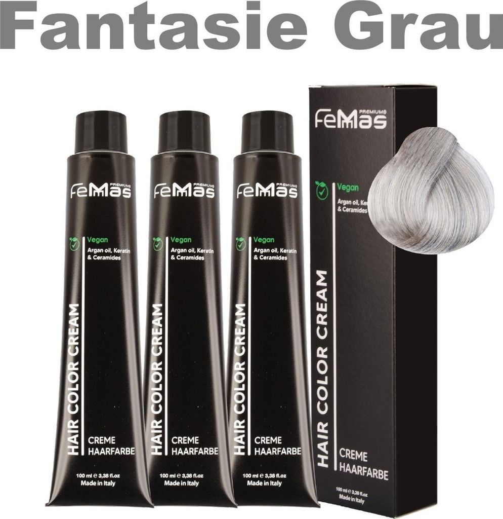 FemMas Haarfarbe mit Arganöl Fantasie Grau | 3x100 ml
