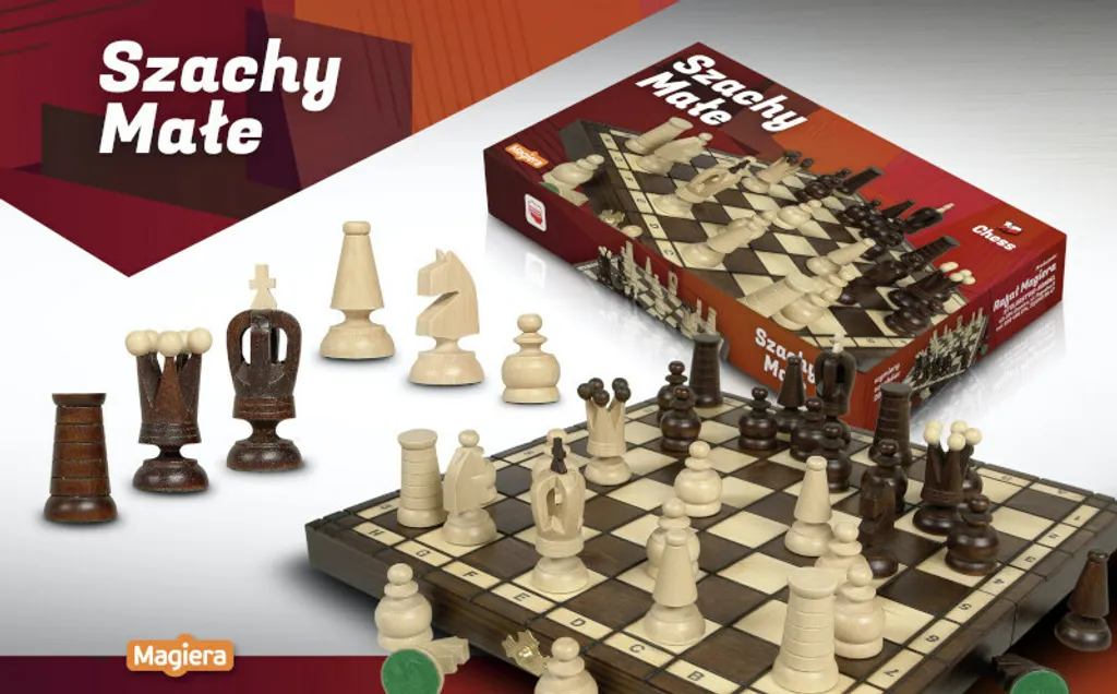Jeu d'échecs MAGIER 28cm avec plateau pliant et pièces en bois vernis