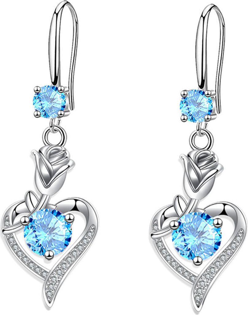 1 Paar Creolen, glänzende Zirkonia, geometrisch, High-End-Anhänger, verkleiden, hypoallergen, Rose, Blumen-Herz, baumelnde Ohrringe, Modeschmuck-...