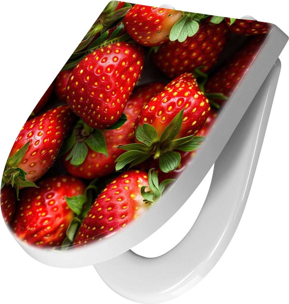 WC-Sitz mit Absenkautomatik, Softclose Scharnier mit Motiv Frische Erdbeeren