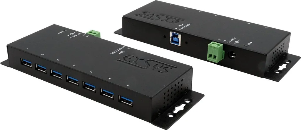 Hub USB 3.1 Industriel Métal EX-1188HMS-3 pour Montage Rail DIN Noir