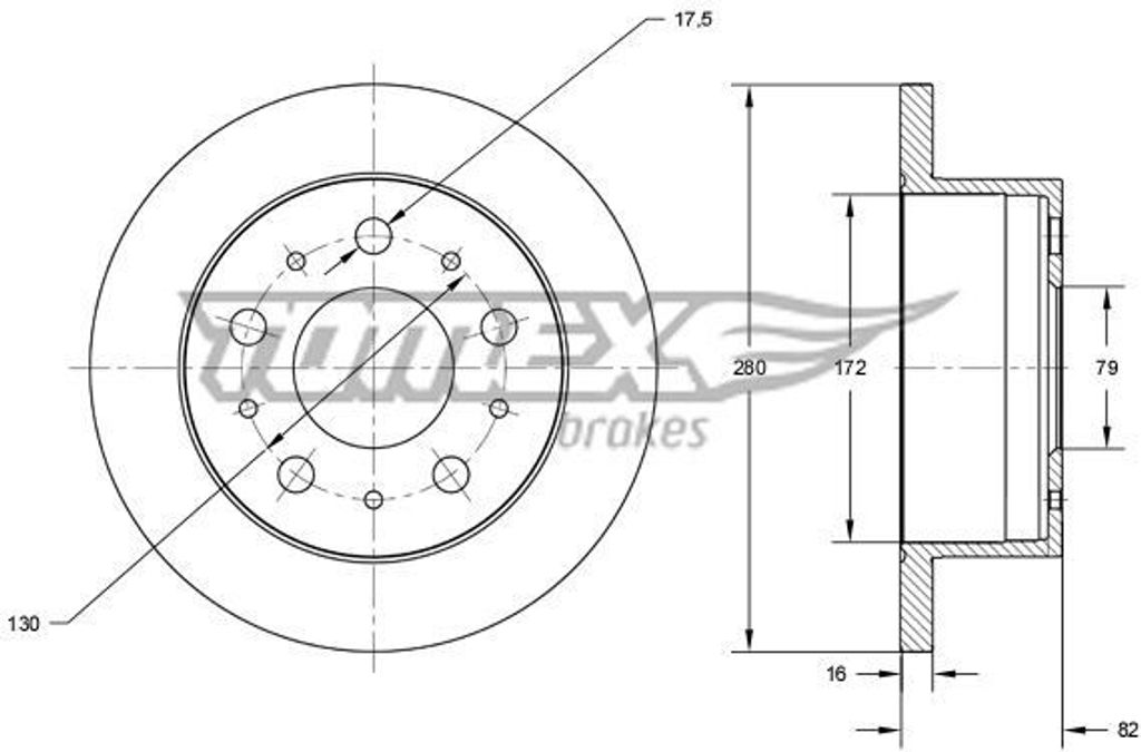 TOMEX brakes Bremsscheibe Hinten für FIAT Ducato Kastenwagen (250, 290) 280mm TX 72-35