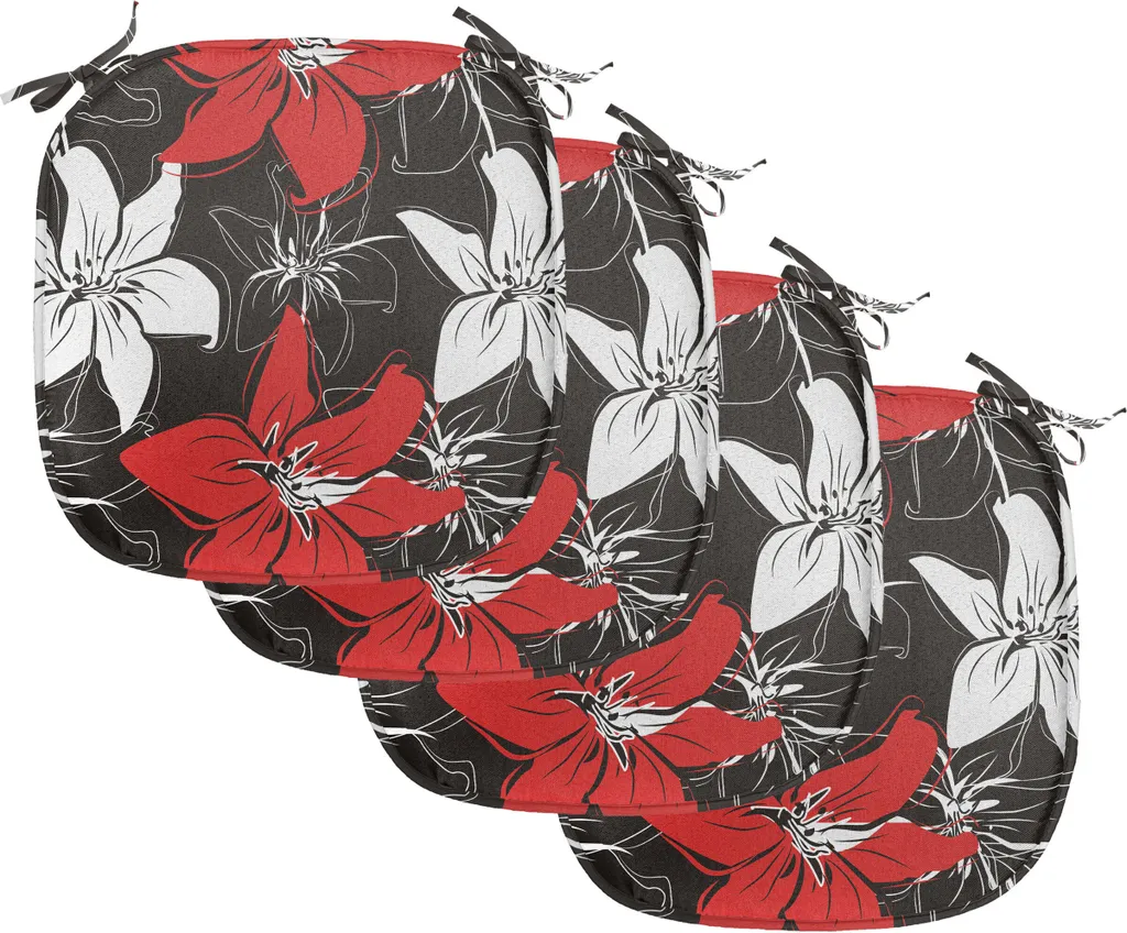 ABAKUHAUS Rosso e nero Imbottitura per sedie da sala da pranzo, piante da giardino Arte, cuscino decorativo impermeabile con cinturini per sedie da cucina, 40 cm x 40 cm - confezione da 4, nero bianco vermiglio - 1