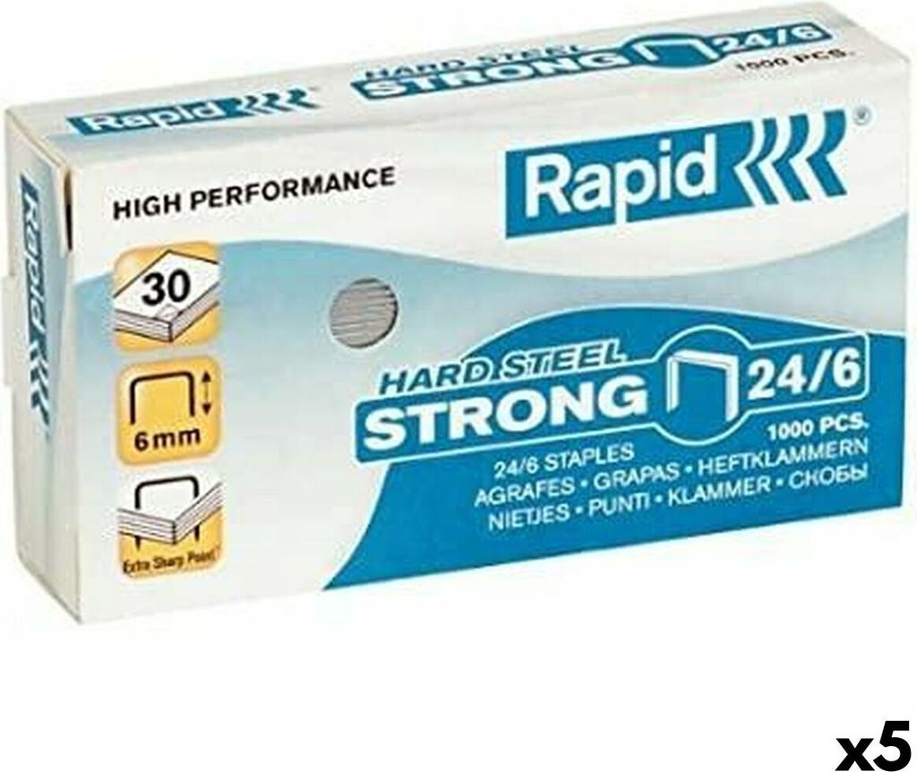 Rapid - Staples 24/6 Stahl Strong 1000st | Box A 1000 Stück | 5 Stücke