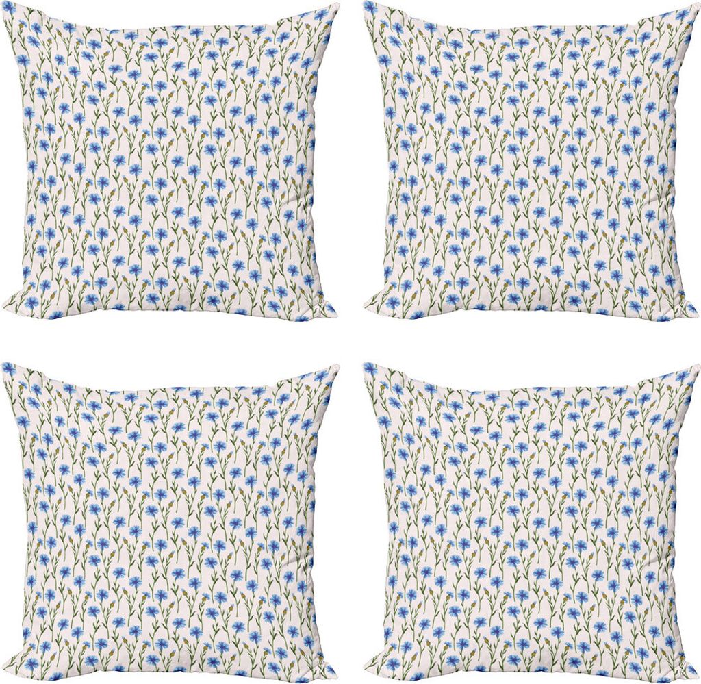 ABAKUHAUS Blumen Kissenbezug Set (4 Stück), Muster von Cornflowers Feld, Moderner Doppelseitiger Digitaldruck, 60 cm x 60 cm, Blau Grün
