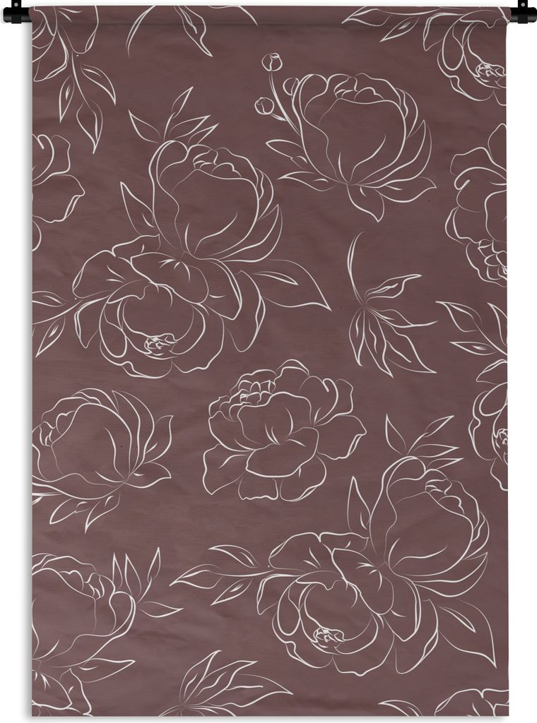 MuchoWow Wandteppich Wandbehang Blumen - Linienkunst - Muster - Rosen 60x90 cm Tapisserie Dekoration Wandtuch - Foto-Teppich - Abwaschbar