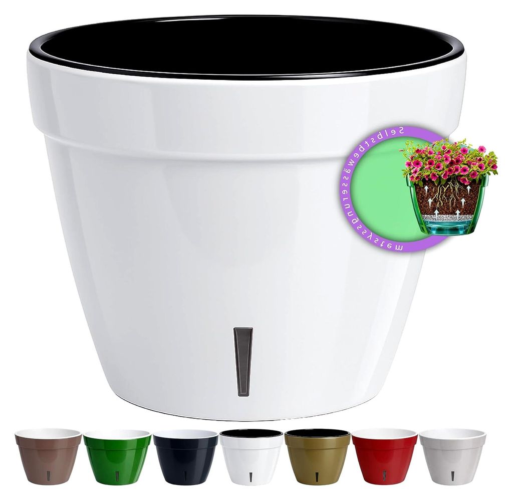 ASTI 6L Selbstwässernder Blumentopf mit Wasserstandsanzeiger | Rund Innen Blumentopf für Blumen, Anlagen, Kräuter (Ø 23,5 cm, H 18 cm, 6L - Wh...