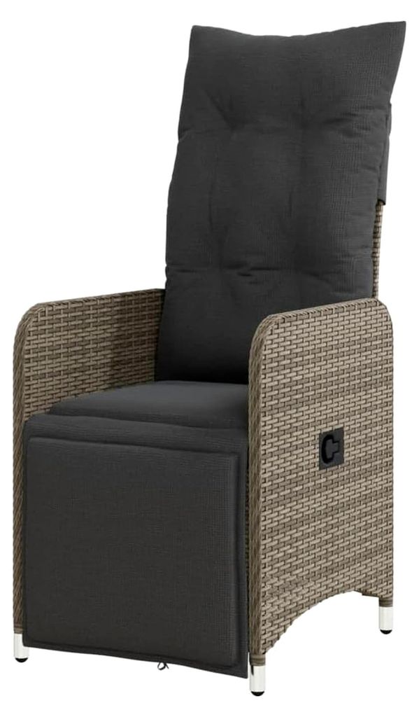 Verstellbarer Gartensessel mit Kissen, Gartenstuhl aus Stahlrahmen, Liegestuhl für den Garten, Relaxsessel in Grau aus Poly Rattan