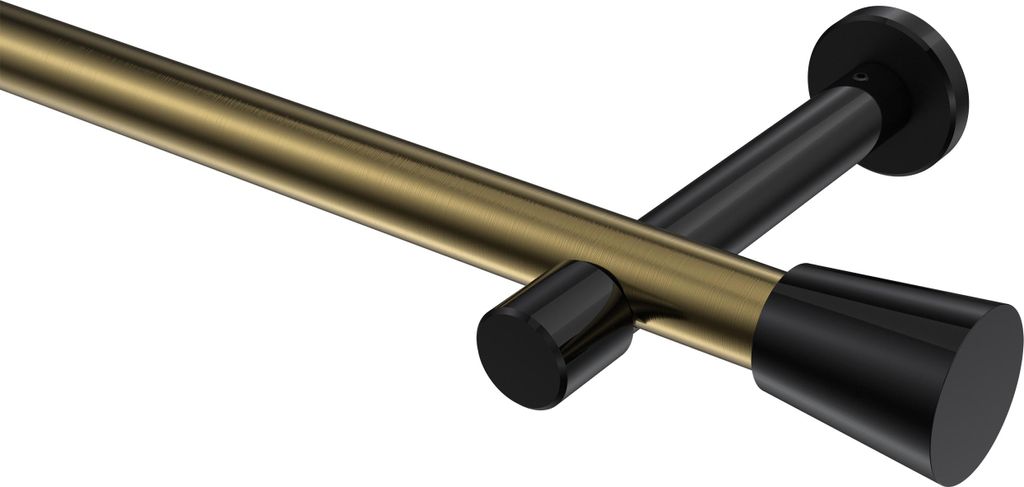Interdeco Gardinenstange / Vorhangstange Messing Antik / Schwarz, Typ Prestige Sitra (Konus) ohne Ringe, 20 mm Ø 1-läufig, 100 cm