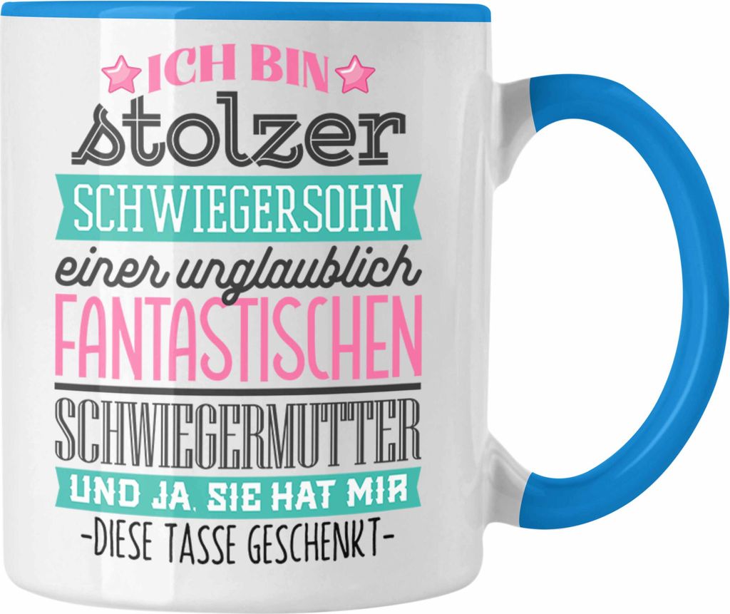 Trendation - Schwiegersohn Geschenk von Schwiegermutter Schwiegersohn Spruch Geschenkidee Geburtstag Weihnachten (Blau)