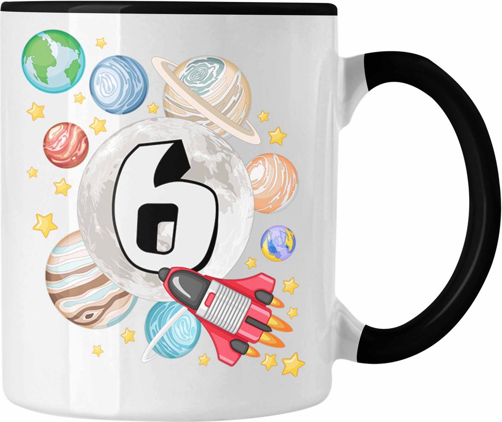 Trendation - 6. Geburtstag Tasse Geschenk Galaxy Planeten Jungs Geschenkidee 6er Geburtstag (Schwarz)