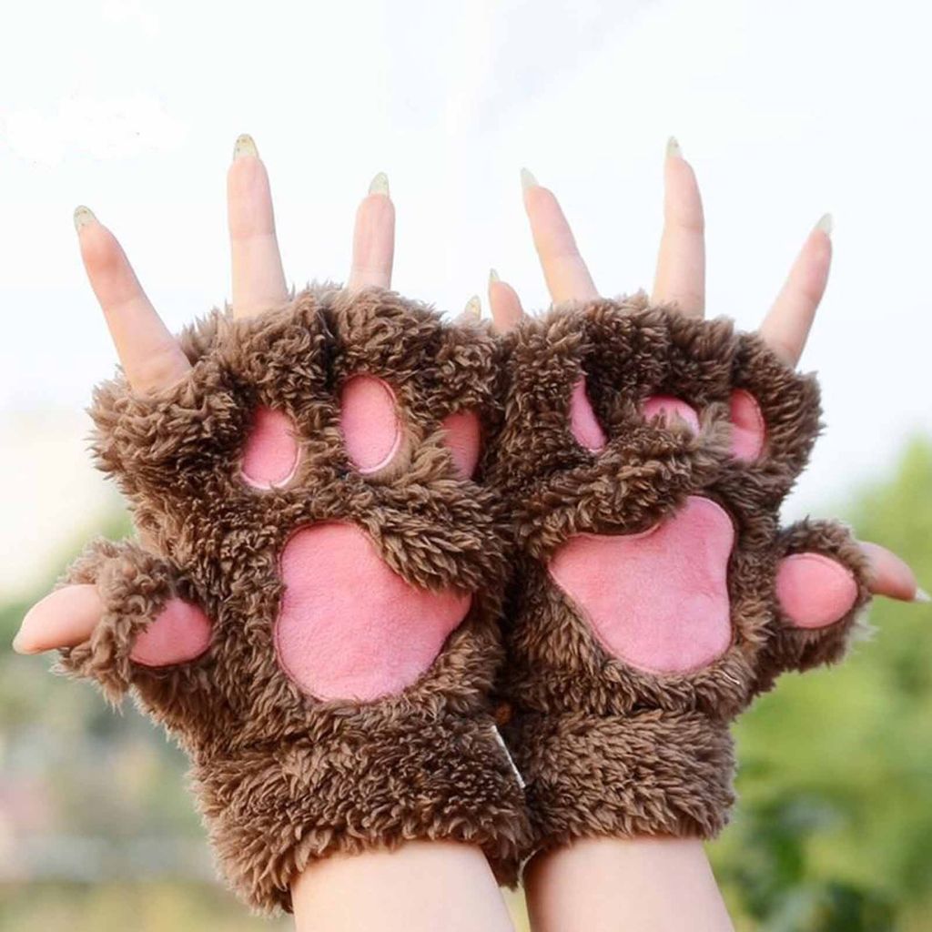 EUPSIIU Katzenpfoten-Handschuhe - 3 Paar Kuschelige Plüsch-Handschuhe Für Mädchen