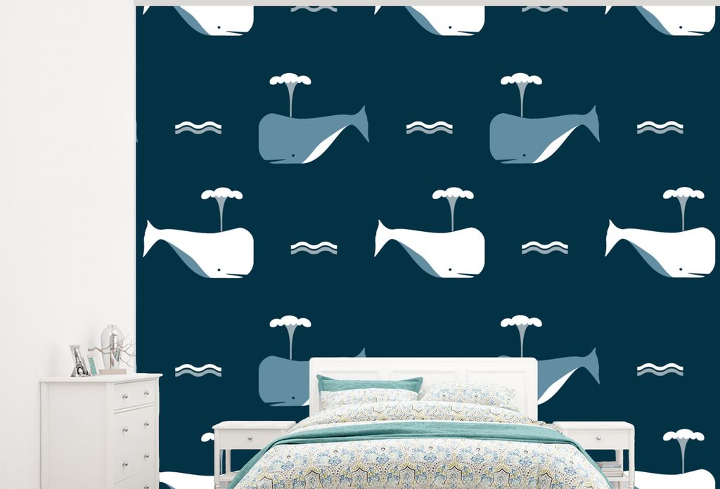 MuchoWow Fototapete für Wohnzimmer oder Schlafzimmer Wandtapete Vinyl Motivtapete Muster - Wal - Wasser - Kind - Kinder - Kinder - 300x240 cm - ...