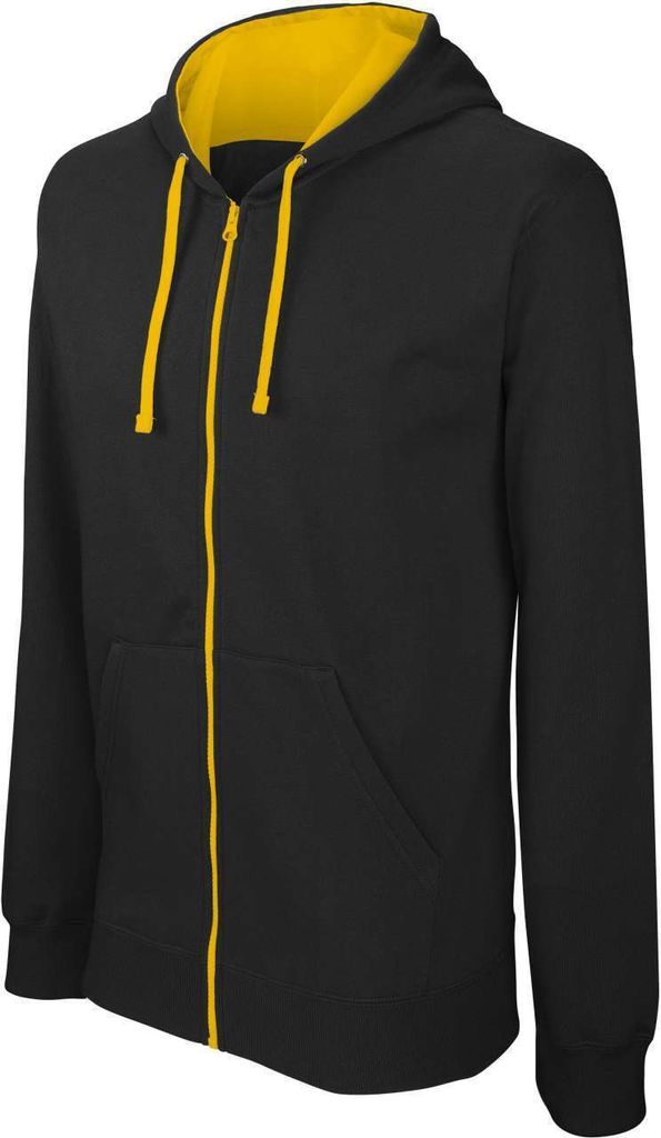 Kariban Uni Sweatjacke Kapuzenjacke Sweat-Jacke Hoodie Jacke, Größe:2XL, Farbe:Black/Yellow