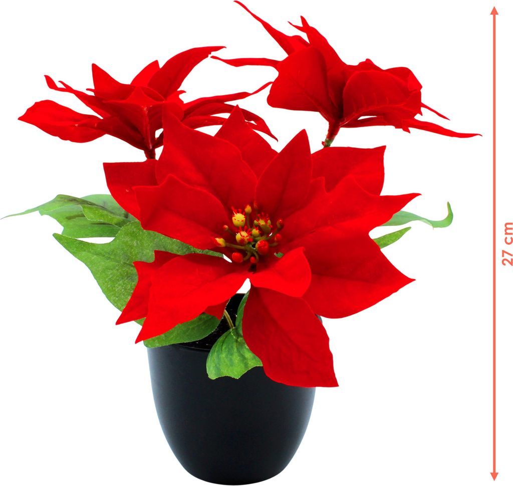 Knstlicher Weihnachtsstern im schwarzen Topf - 27 cm -