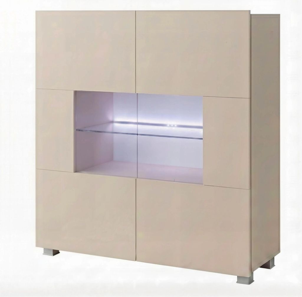 Kommode Amanda Kaschmir Matt mit Blauer LED – 100x107 cm Sideboard Beige