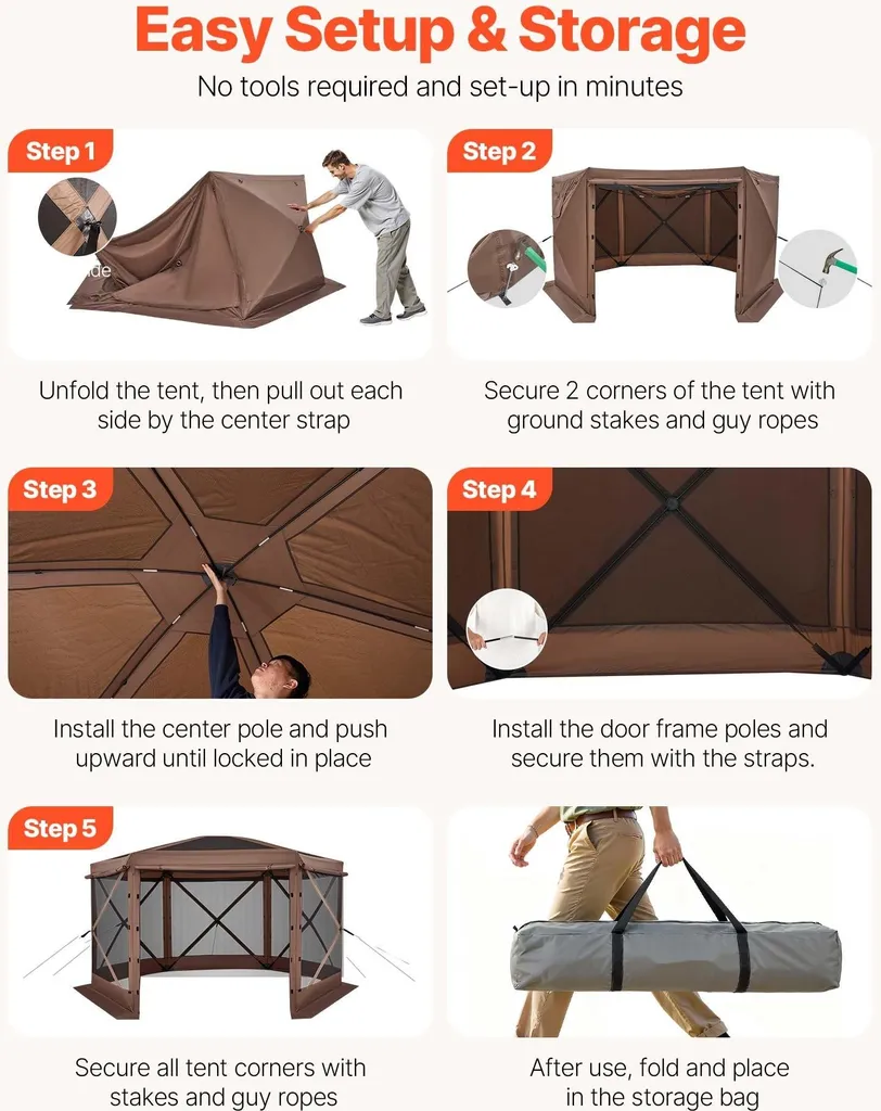 Pavillon pliable 3,6x3,6 m Tente de réception Pop-up avec sac - Marron - 5