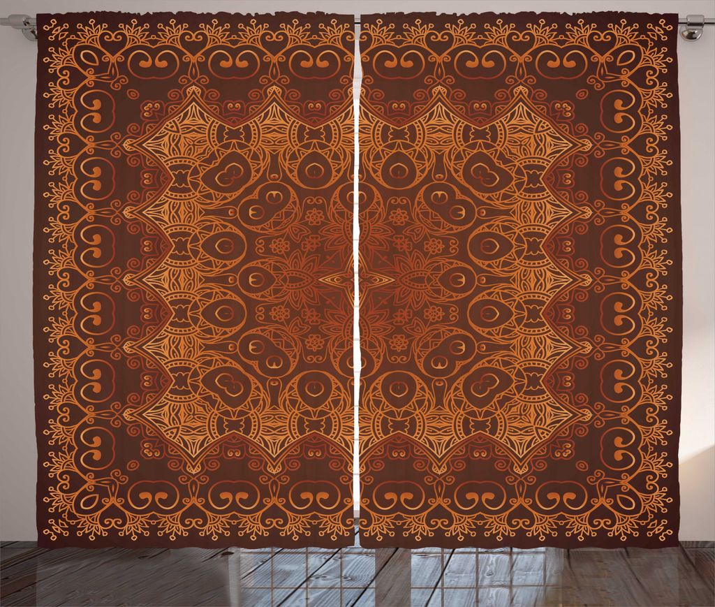ABAKUHAUS Jahrgang Rustikaler Vorhang, Persische arabische Spitze, Wohnzimmer Universalband Gardinen mit Schlaufen und Haken, 280 x 225 cm, Orange ...