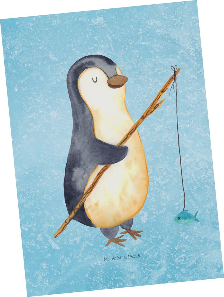 Mr. & Mrs. Panda Postkarte Pinguin Angler - Eisblau - Geschenk, Angel, Ansichtskarte, Grußkarte, Postkarten, Urlaub, Angelurlaub, Ansichtskarten, ...