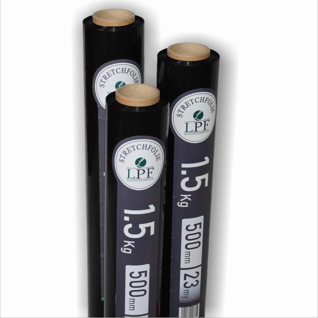 3x Stretchfolie Wickelfolie schwarz 1,5Kg, Breite 500mm