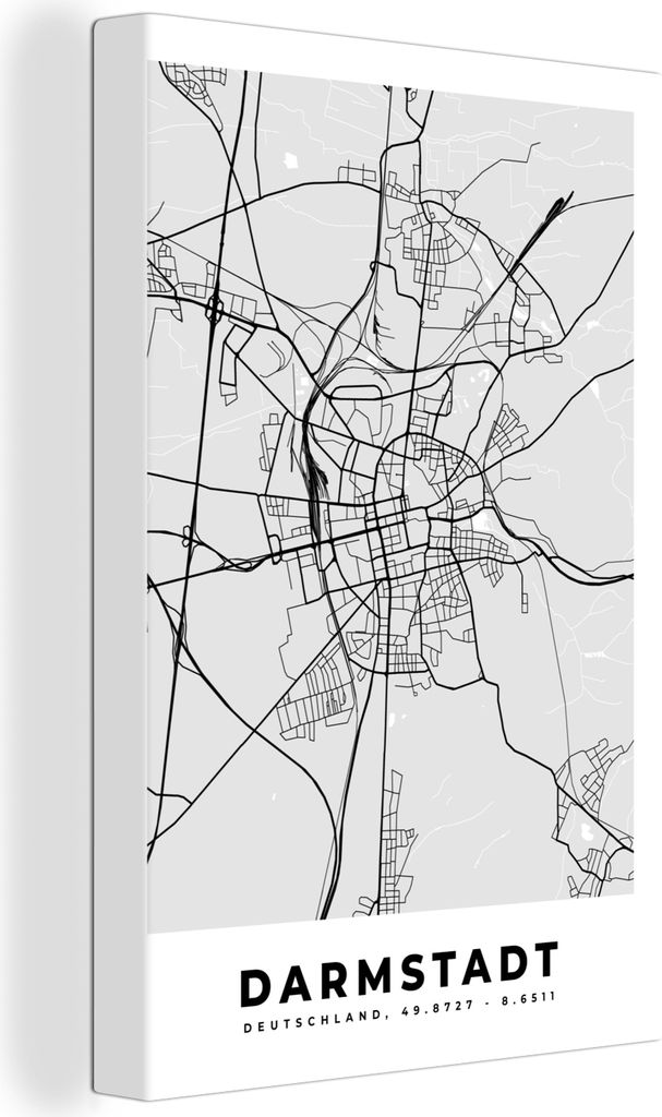 OneMillionCanvasses - Leinwandbilder - 90x140 cm, Karte - Darmstadt - Deutschland - Stadtplan - Karte, Wandbilder Kunstdruck Wanddekoration - Fot...