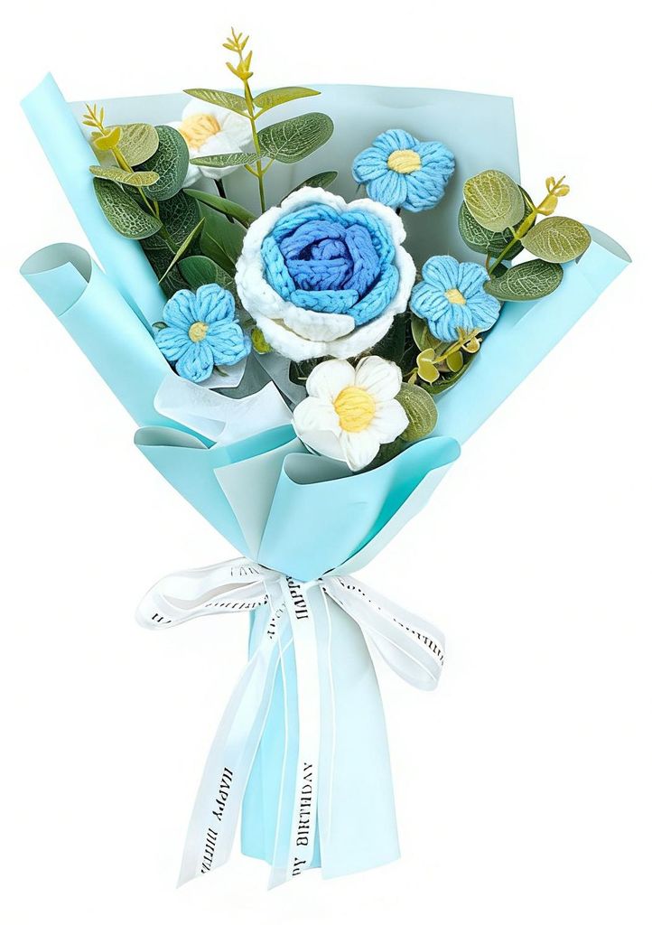Handgefertigter künstlicher Blumenstrauß aus Baumwollgarn, ewige Blumen, gehäkelt, Geburtstagsgeschenk für Mama, Ehefrau, Partnerin, Abschlussf...